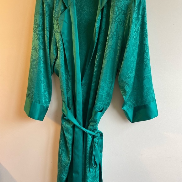 Vintage Victoria's Secret Gold||Emerald Green Long Satin Kimono Robe with Tie S - Picture 7 of 11